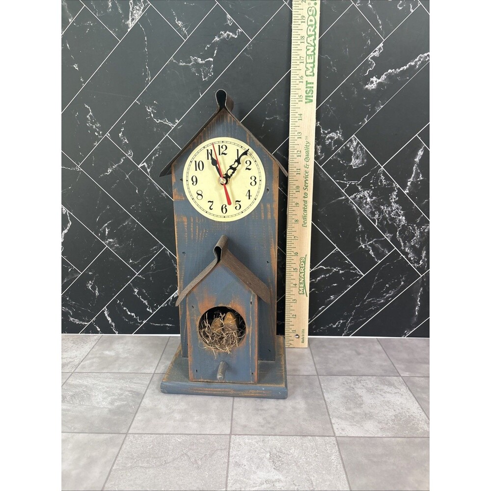 Rustic Wood Wall Or Desktop Clock Bird House Looks & Works Great